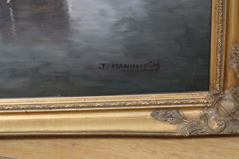 After Jean Mannheim (1863-1945), oil on canvas, French flower market, signed, 60 x 90cm